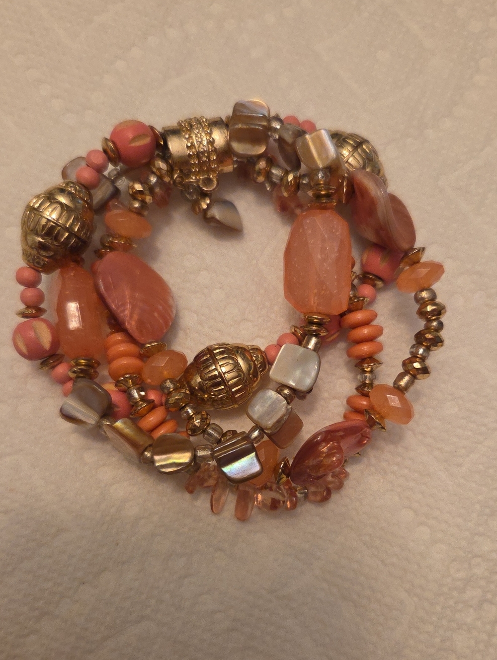 Gold and Coral Multi-Strand Beaded Women's Bracelet